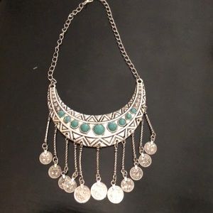 Silver tone and faux turquoise necklace.